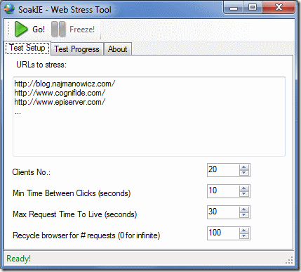 Screenshots of webserver load tests with Webserver Stress Tool.